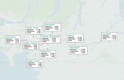 map of HPI benchmarks for several Fraser Valley neighborhoods